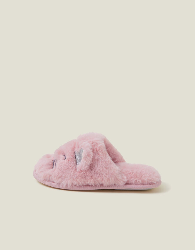 Girls Faux Fur Cat Mule Slippers, Pink (PINK), large
