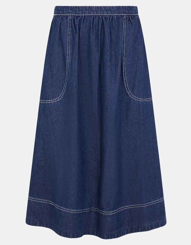 A-Line Denim Midi Skirt, Blue (DENIM), large