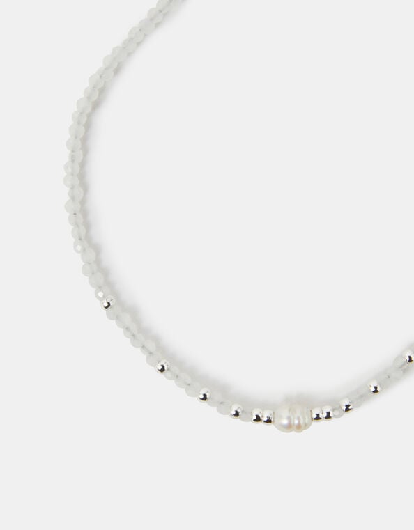 Sterling Silver-Plated Pearl Beaded Bracelet, White (WHITE), large
