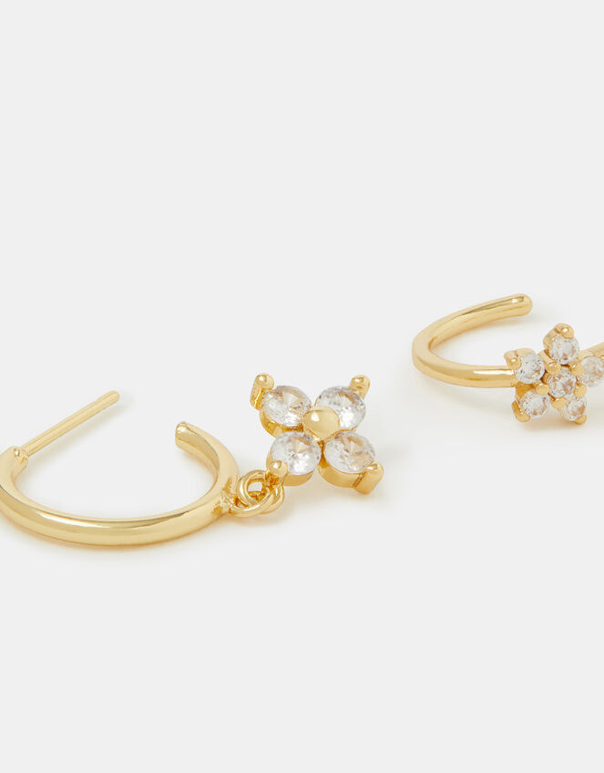 2-Pack 14ct Gold-Plated Flower Hoop Earrings, , large