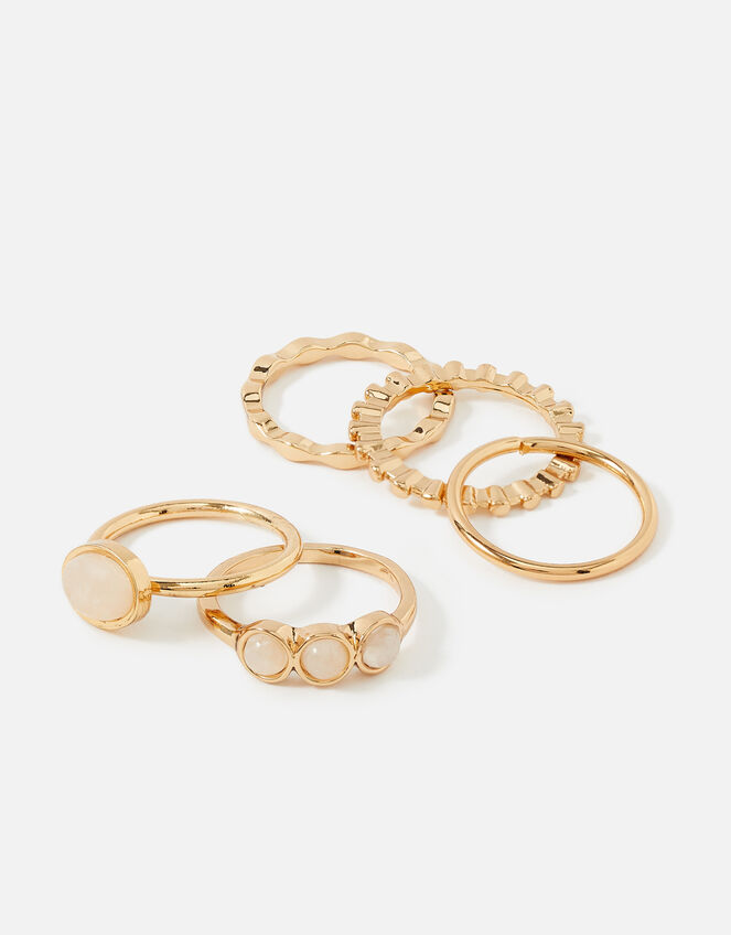 Pearl Stones Stacking Ring Set, Pink (PINK), large