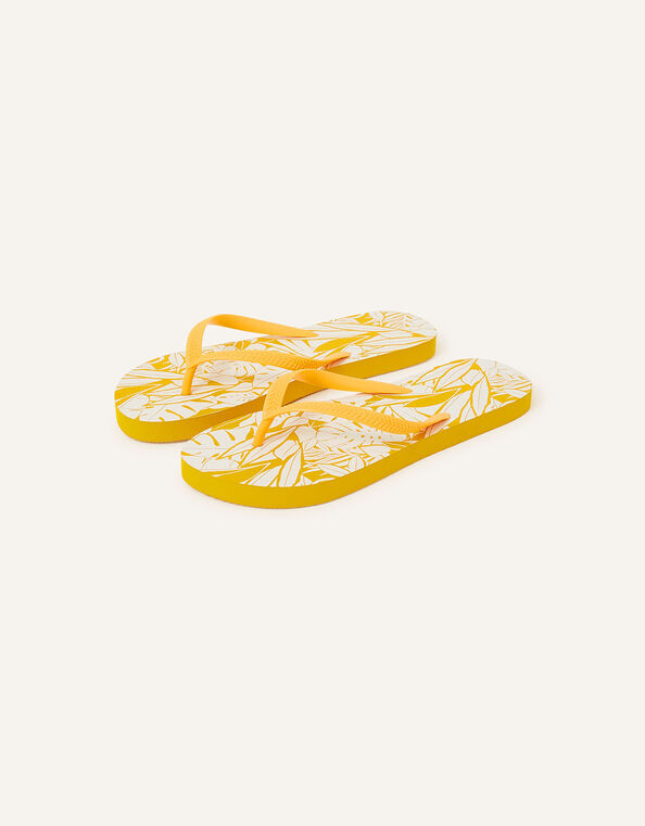 Tropical Leaf Print Flip Flops, Yellow (YELLOW), large