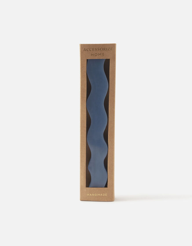 Handmade Wavy Pillar Candle, Blue (BLUE), large