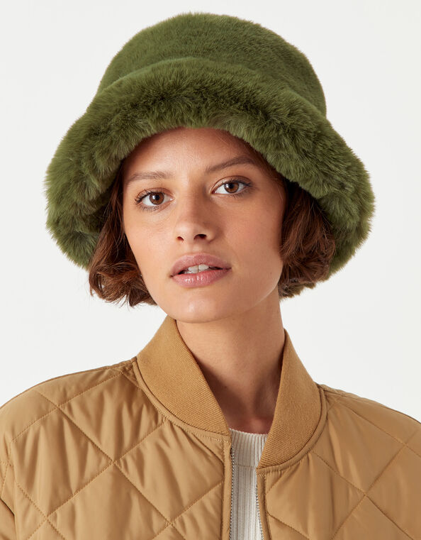 Luxe Faux Fur Bucket Hat Green, Green (KHAKI), large