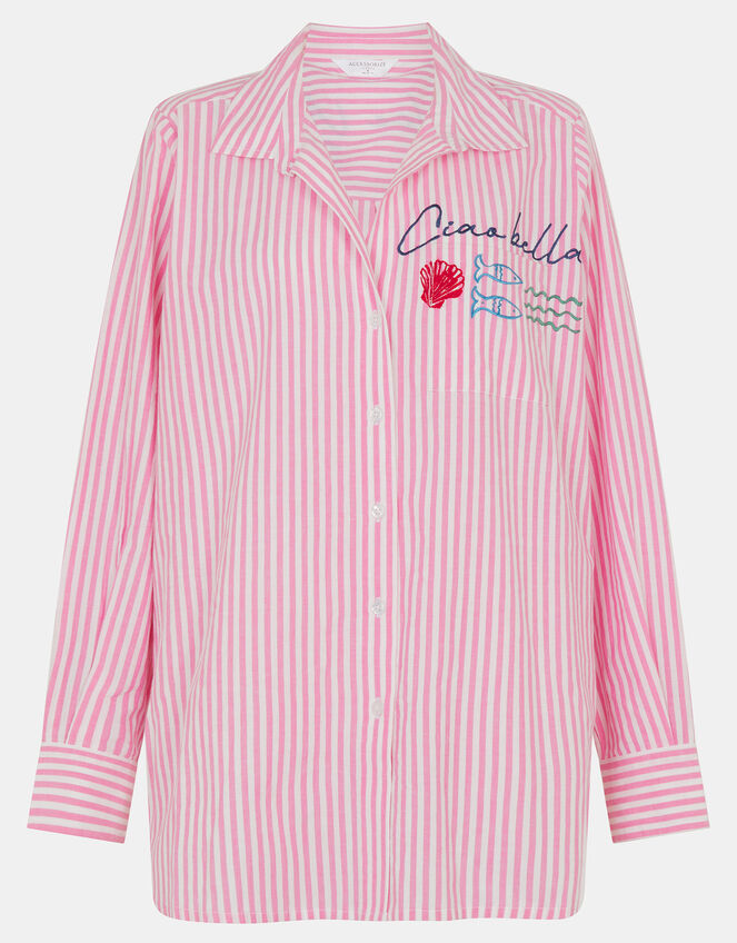 Ciao Bella Embroidered Stripe Shirt, Pink (PINK), large