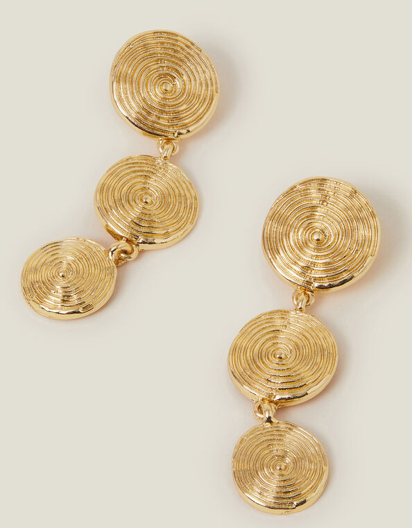 Spiral Disc Drop Earrings Gold, , large