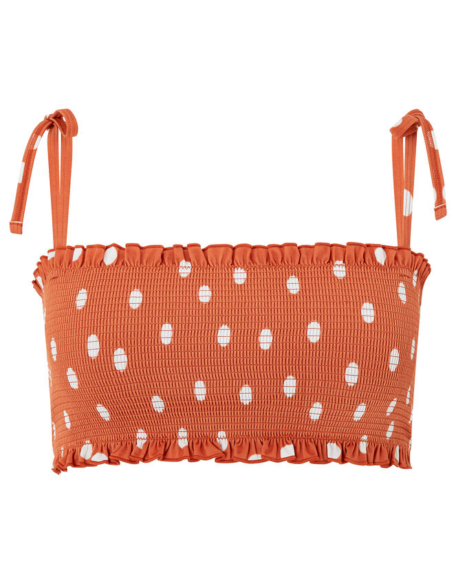 Polka Dot Bikini Top with Recycled Polyester, Brown (BROWN), large