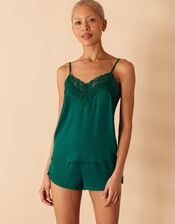 Satin Lace Trim Vest Pyjama Set, Teal (TEAL), large