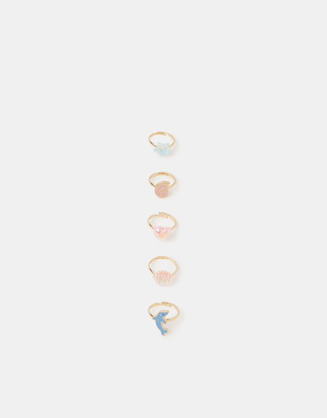5-Pack Girls Sea Life Adjustable Rings, , large