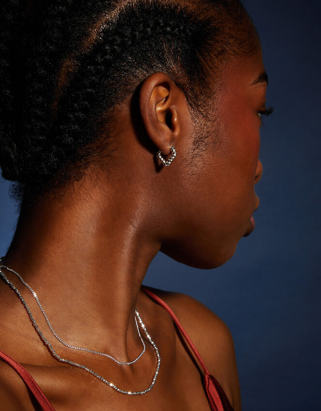 Sterling Silver-Plated Twist V Shape Hoop Earrings, , large