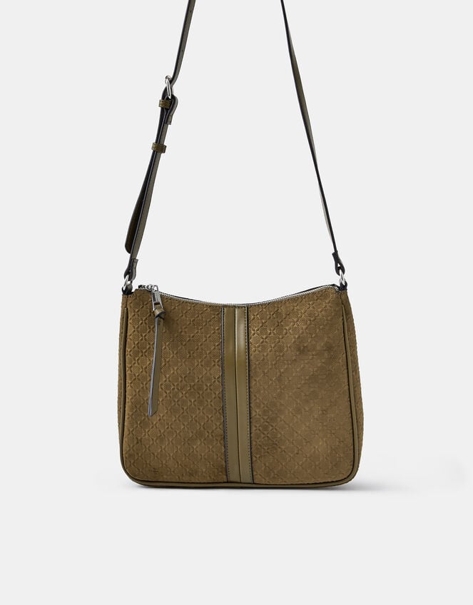 Embossed Faux Suede Crossbody Bag, Green (KHAKI), large