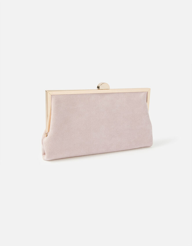 Suedette Clipframe Clutch Bag, Nude (NUDE), large