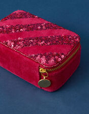 Sequin Stripe Velvet Jewellery Box, Pink (FUCHSIA), large