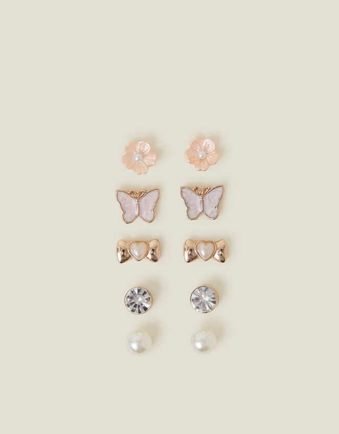 5-Pack Girls Pearly Stud Earrings, , large