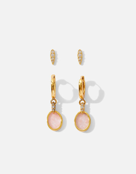 Gold-Plated Rose Quartz Earrings Set of Two, , large