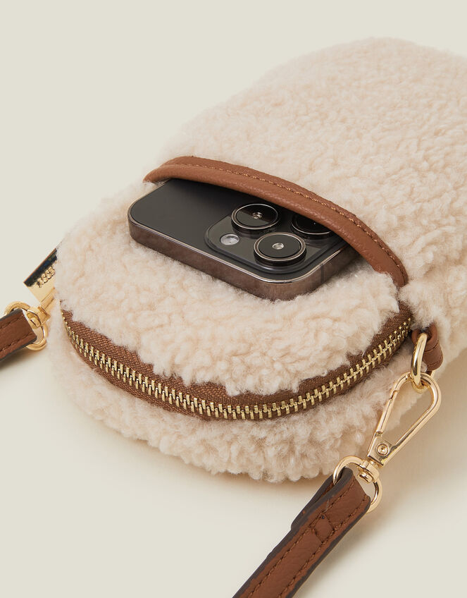 Faux Shearling Cross-Body Phone Bag, , large