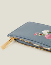 Embroidered Floral Card Holder, Blue (BLUE), large