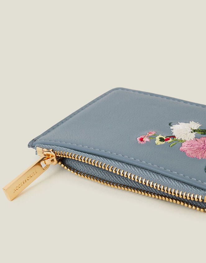 Embroidered Floral Card Holder, Blue (BLUE), large