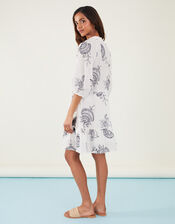 Shell Embroidered Mini Dress, White (WHITE), large