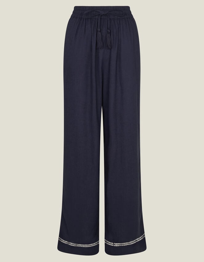 Wide Leg Beach Trousers, Blue (NAVY), large