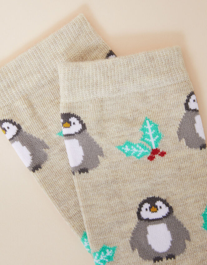 All Over Festive Penguin Print Socks, , large
