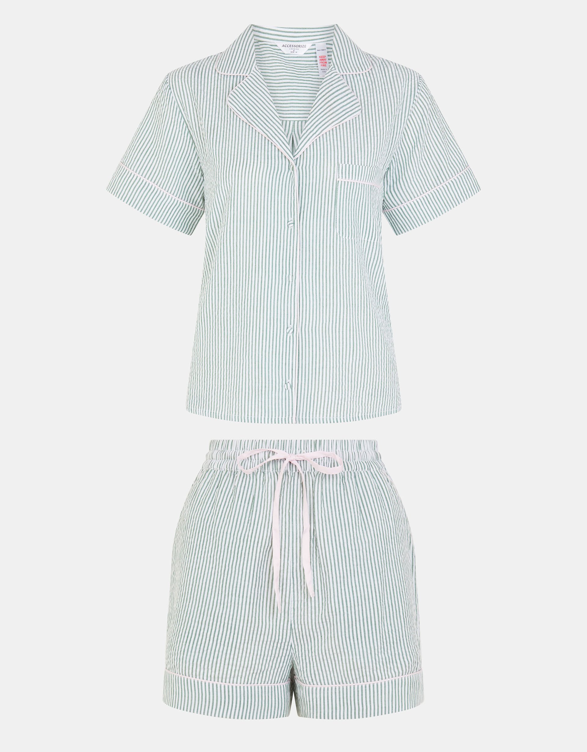 Stripe Cotton Short Pyjamas Set, Green (GREEN), large