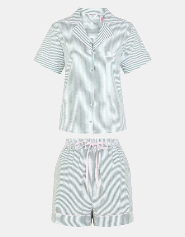 Stripe Cotton Short Pyjamas Set, Green (GREEN), large