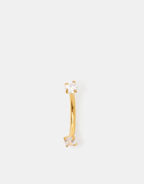 14ct Gold-Plated Cubic Zirconia Curved Barbell, , large