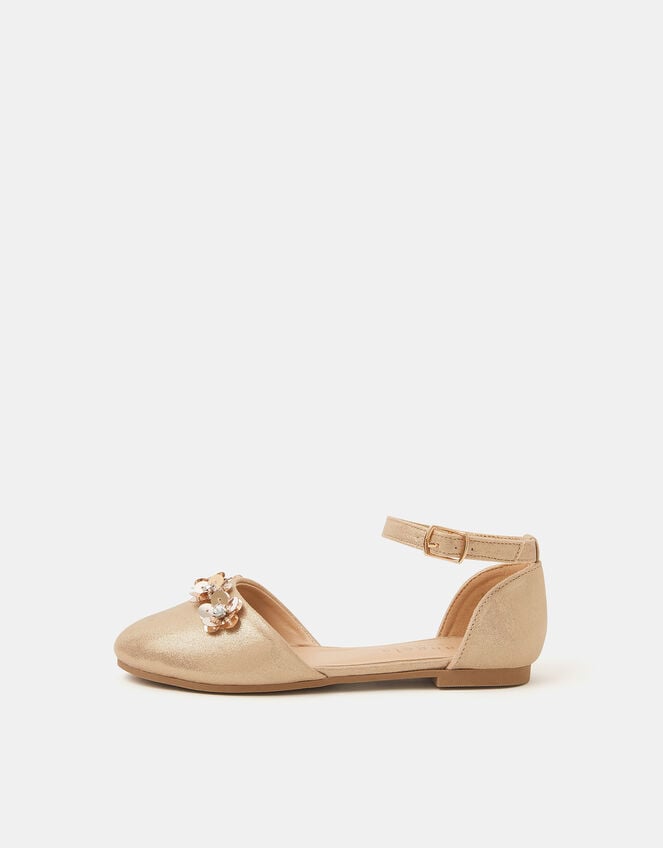 Girls Sequin Flower Closed Toe Flats, Gold (GOLD), large