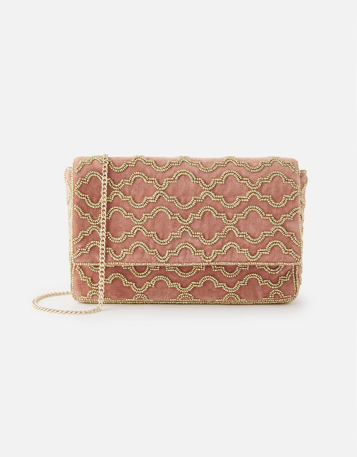 Grecian Tile Velvet Clutch Bag Pink