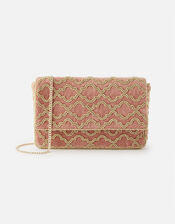 Grecian Tile Velvet Clutch Bag , Pink (PINK), large