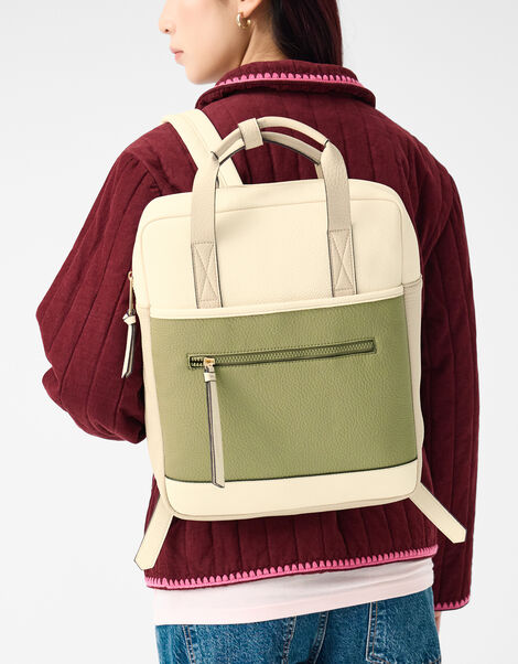 Faux Leather Backpack, Green (KHAKI), large