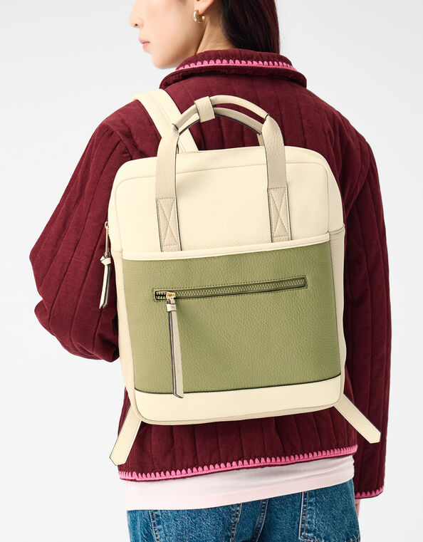 Faux Leather Backpack, Green (KHAKI), large