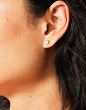 Sterling Silver Round Cut Cubic Zirconia Stud Earrings, , large