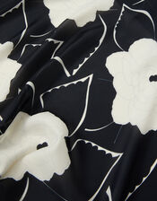 Monochrome Floral Satin Scarf, , large
