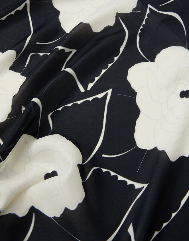 Monochrome Floral Satin Scarf, , large