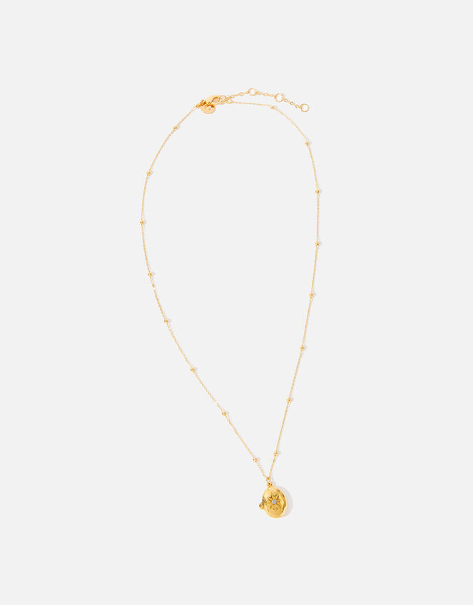 Gold-Plated Star Locket Pendant Necklace, , large