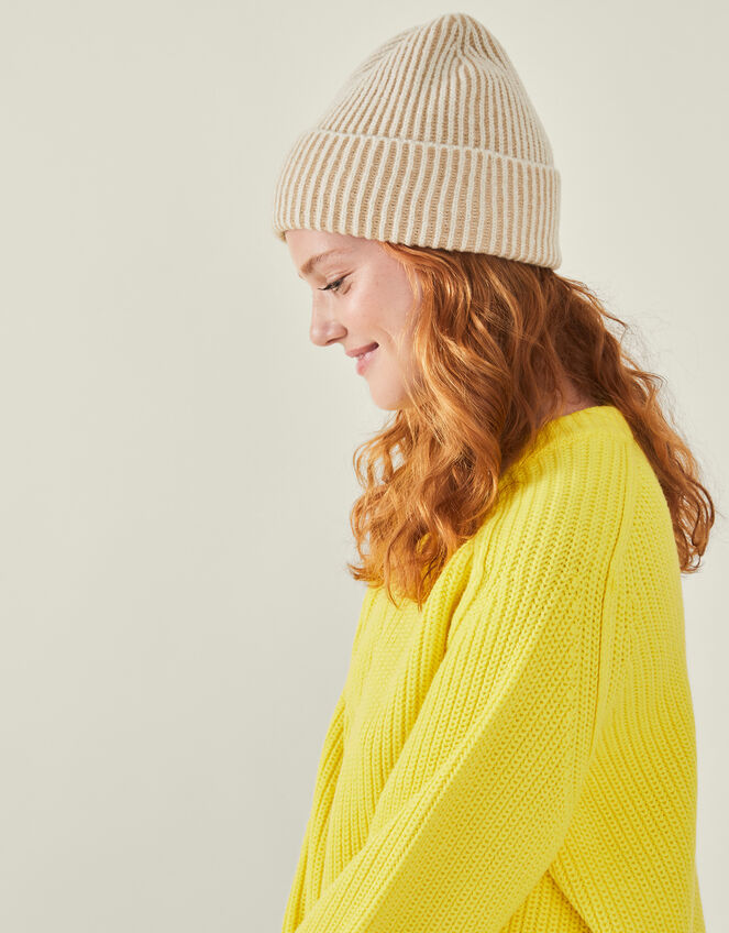 Chunky Rib Beanie Hat, Natural (NATURAL), large