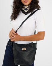 Leather Bucket Crossbody Bag, , large