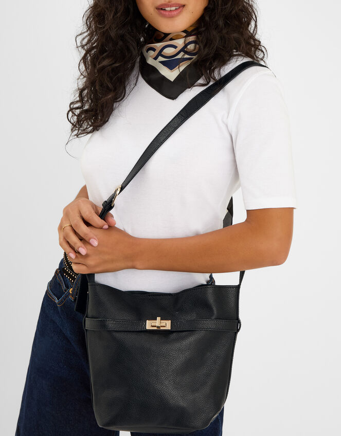 Leather Bucket Crossbody Bag, , large
