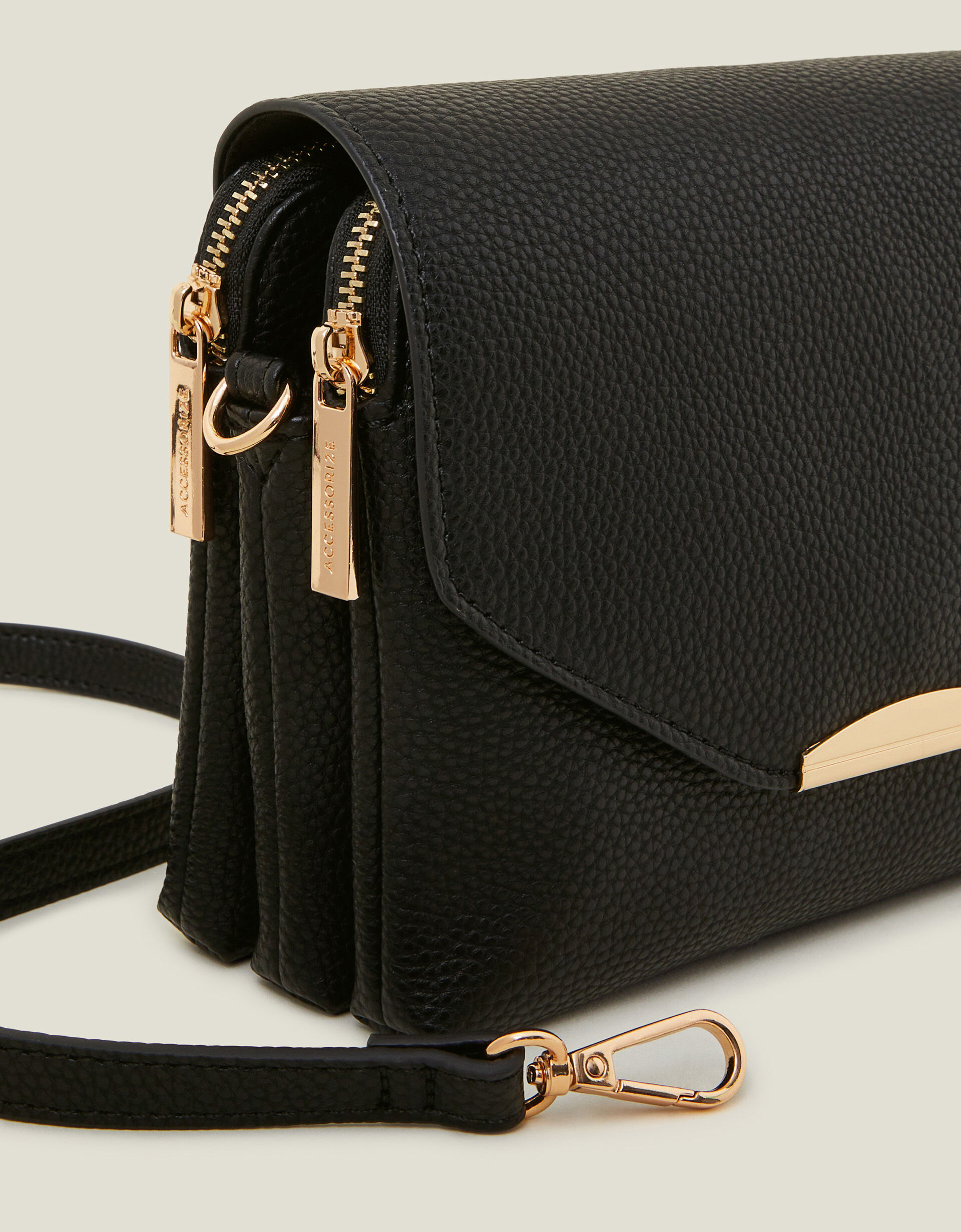Double Zip Cross Body Bag Black