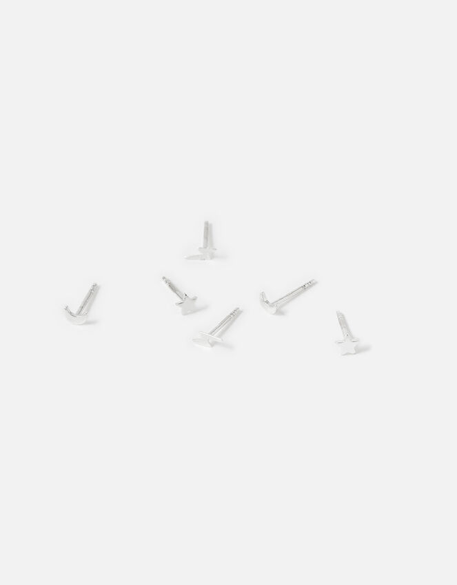 Sterling Silver Celestial Stud Set of Three, , large