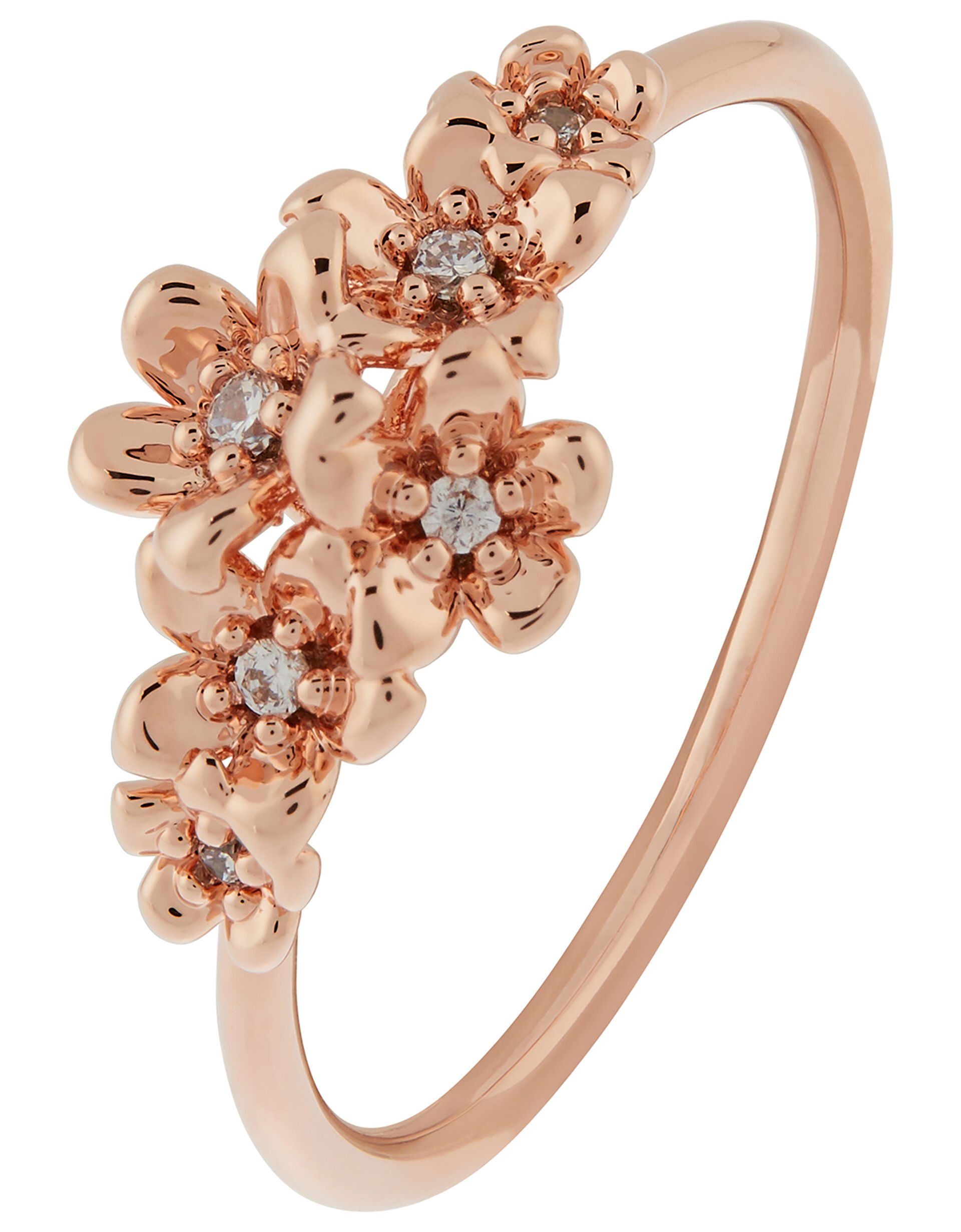 Rose Gold-Plated Flower and Pavé Ring, Gold (ROSE GOLD), large