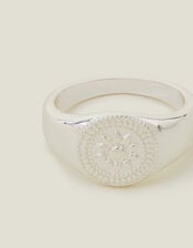 Sterling Silver-Plated Filigree Signet Ring, Silver (ST SILVER), large