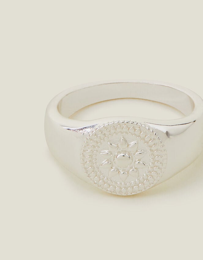 Sterling Silver-Plated Filigree Signet Ring, Silver (ST SILVER), large