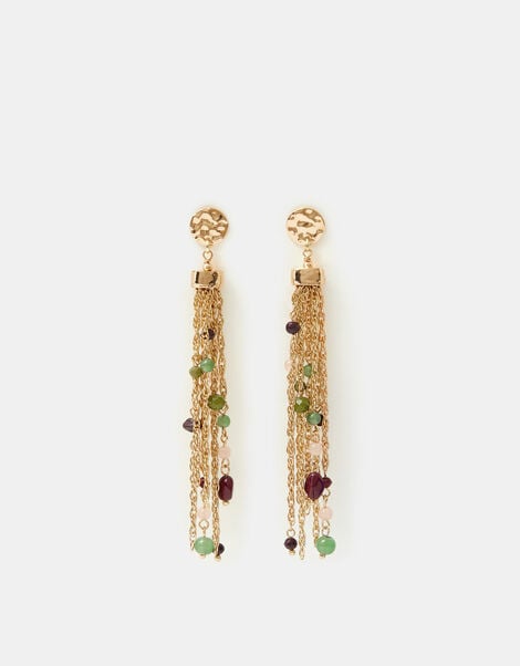 Beaded Chain Tassel Drop Earrings, , large