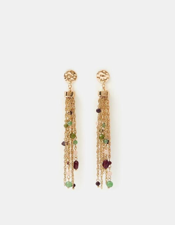 Beaded Chain Tassel Drop Earrings, , large