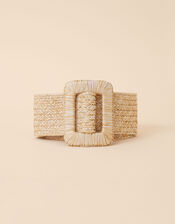 Square Buckle Natural Weave Belt, Cream (CREAM), large