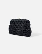 Raffia Clutch Bag, Black (BLACK), large