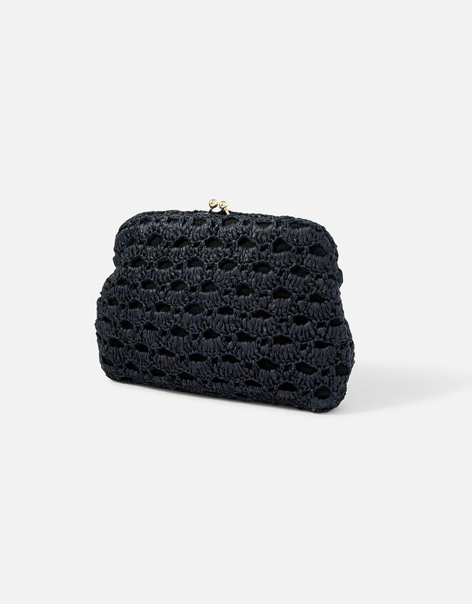 Raffia Clutch Bag, Black (BLACK), large